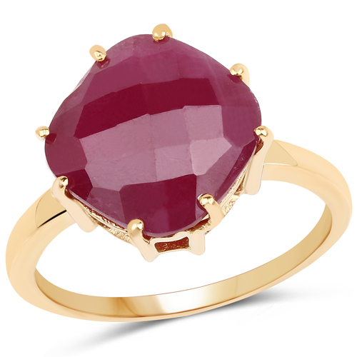 Ruby-14K Yellow Gold Plated 8.95 Carat Glass Filled Ruby .925 Sterling Silver Ring