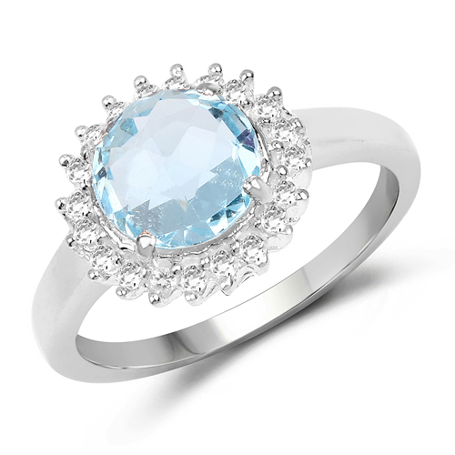 Rings-3.40 Carat Genuine Blue Topaz & White Topaz .925 Sterling Silver Ring