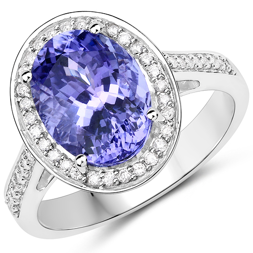 Tanzanite-4.38 Carat Genuine Tanzanite and White Diamond 14K White Gold Ring