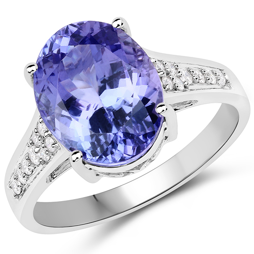 Tanzanite-5.05 Carat Genuine Tanzanite and White Diamond 14K White Gold Ring