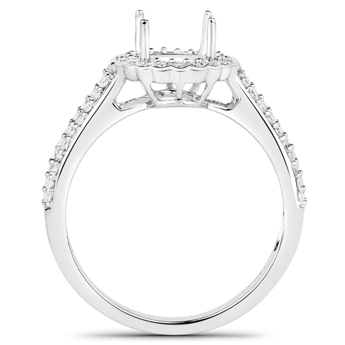 0.42 Carat Genuine White Diamond 14K White Gold Semi Mount Ring - holds 9x7mm Oval Gemstone