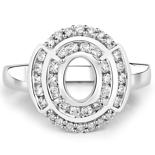 0.47 Carat Genuine White Diamond 14K White Gold Semi Mount Ring - holds 8x6mm Oval Gemstone