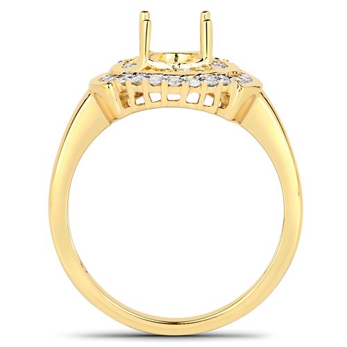 0.47 Carat Genuine White Diamond 14K Yellow Gold Semi Mount Ring - holds 8x6mm Oval Gemstone