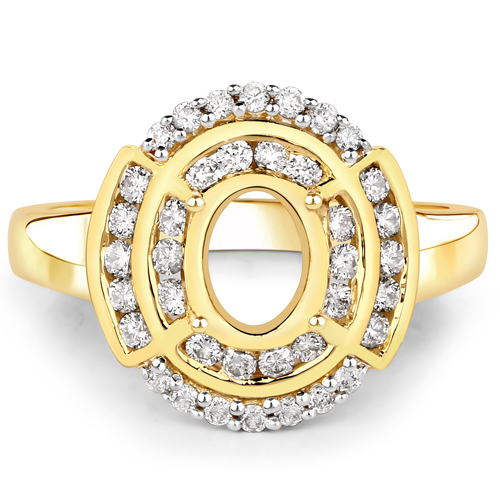 0.47 Carat Genuine White Diamond 14K Yellow Gold Semi Mount Ring - holds 8x6mm Oval Gemstone