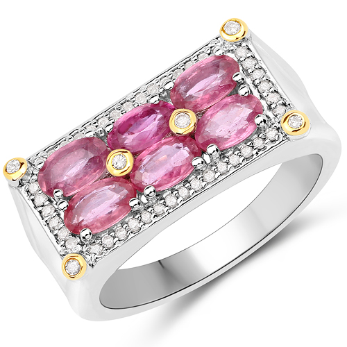 Ruby-1.77 Carat Genuine Ruby and White Diamond 14K Yellow Gold with .925 Sterling Silver Ring