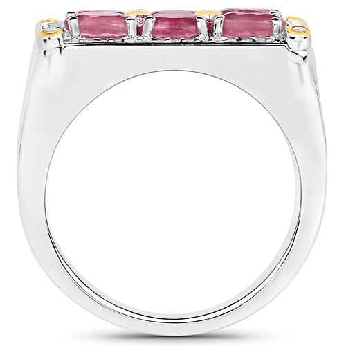 1.77 Carat Genuine Ruby and White Diamond 14K Yellow Gold with .925 Sterling Silver Ring