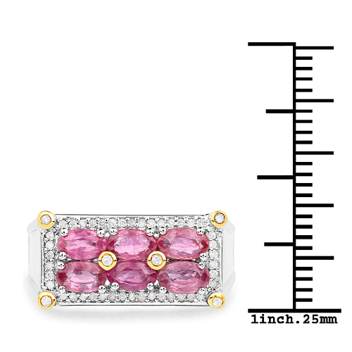 1.77 Carat Genuine Ruby and White Diamond 14K Yellow Gold with .925 Sterling Silver Ring