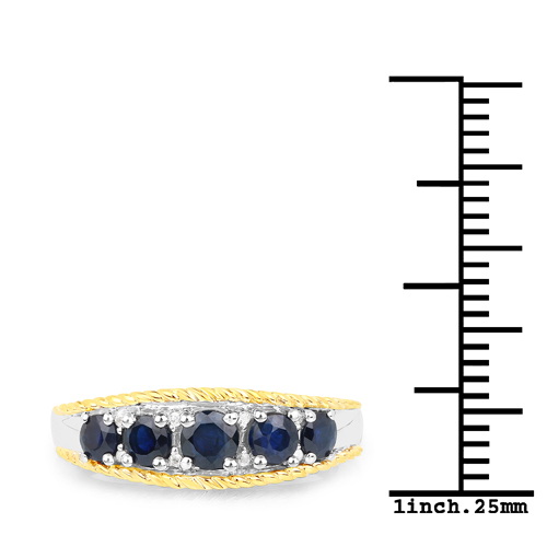 0.77 Carat Genuine Blue Sapphire and White Diamond 14K Yellow Gold with .925 Sterling Silver Ring