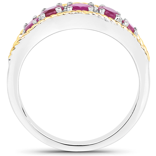 1.04 Carat Genuine Ruby and White Diamond 14K Yellow Gold with .925 Sterling Silver Ring