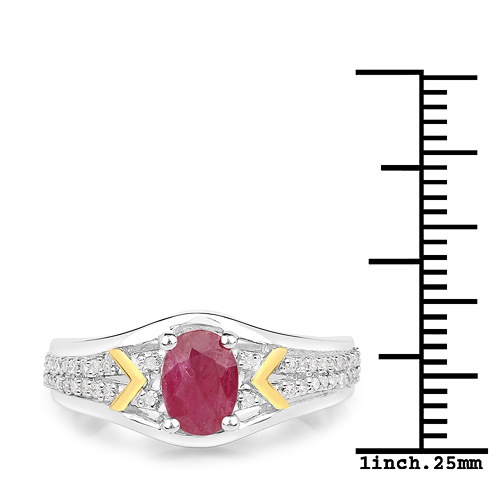0.97 Carat Genuine Ruby and White Diamond 14K Yellow Gold with .925 Sterling Silver Ring