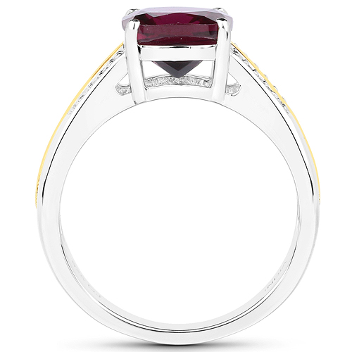 2.30 Carat Genuine Rhodolite and White Diamond 14K Yellow Gold with .925 Sterling Silver Ring