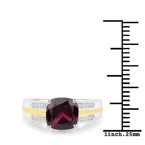 2.30 Carat Genuine Rhodolite and White Diamond 14K Yellow Gold with .925 Sterling Silver Ring