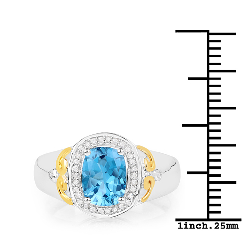1.60 Carat Genuine London Blue Topaz and White Diamond 14K Yellow Gold with .925 Sterling Silver Ring