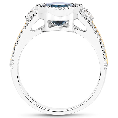 2.28 Carat Genuine London Blue Topaz and White Diamond 14K Yellow Gold with .925 Sterling Silver Ring