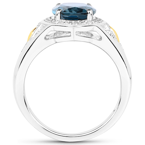 2.70 Carat Genuine London Blue Topaz and White Diamond 14K Yellow Gold with .925 Sterling Silver Ring