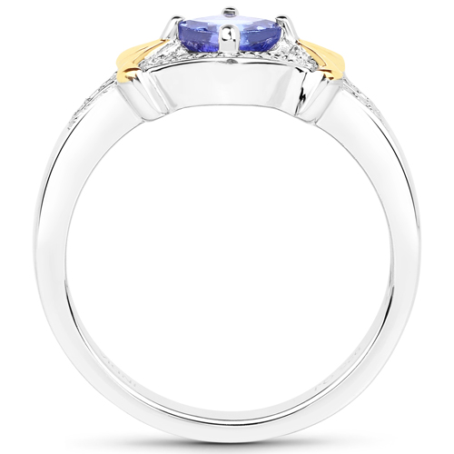 0.63 Carat Genuine Tanzanite and White Diamond 14K Yellow Gold with .925 Sterling Silver Ring