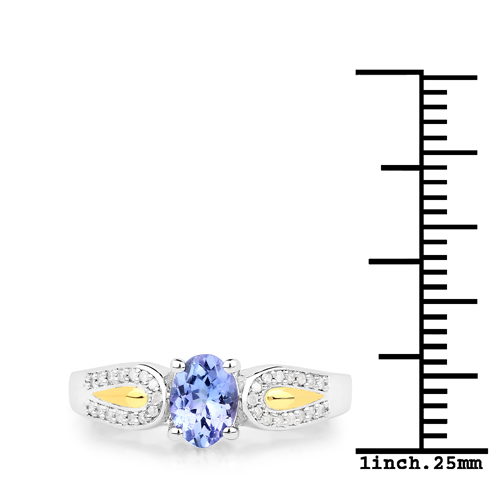 0.83 Carat Genuine Tanzanite and White Diamond 14K Yellow Gold with .925 Sterling Silver Ring