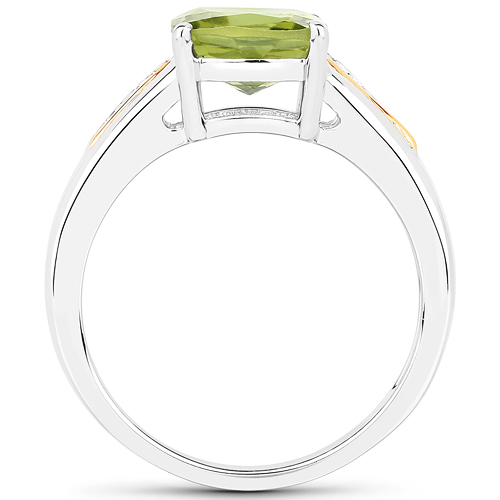 2.18 Carat Genuine Peridot and White Diamond 14K Yellow Gold with .925 Sterling Silver Ring