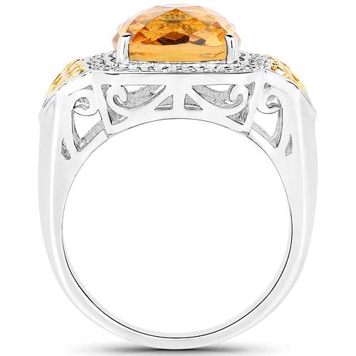 3.63 Carat Genuine Citrine and White Diamond 14K Yellow Gold with .925 Sterling Silver Ring
