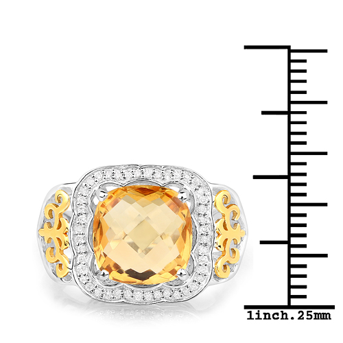 3.63 Carat Genuine Citrine and White Diamond 14K Yellow Gold with .925 Sterling Silver Ring