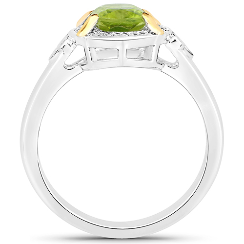 1.49 Carat Genuine Peridot and White Diamond 14K Yellow Gold with .925 Sterling Silver Ring