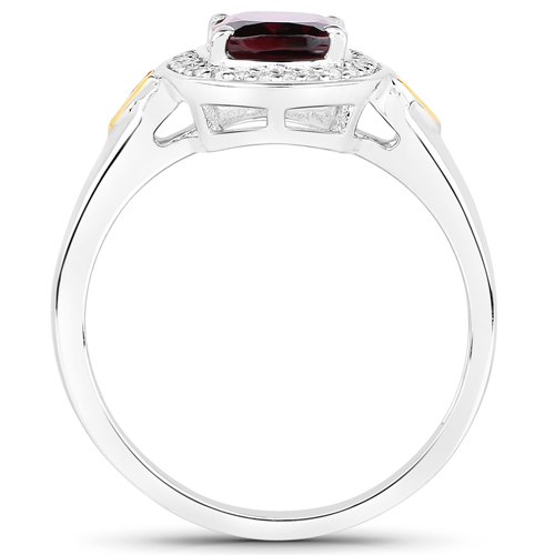 1.84 Carat Genuine Rhodolite and White Diamond 14K Yellow Gold with .925 Sterling Silver Ring