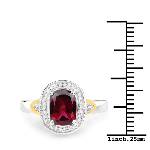 1.84 Carat Genuine Rhodolite and White Diamond 14K Yellow Gold with .925 Sterling Silver Ring