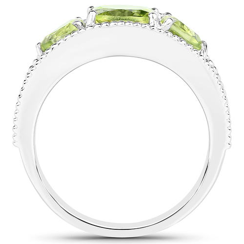 2.45 Carat Genuine Peridot and White Diamond 14K Yellow Gold with .925 Sterling Silver Ring