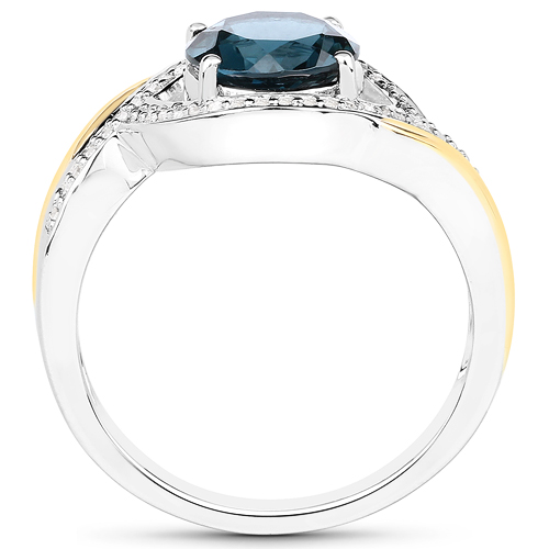 2.38 Carat Genuine London Blue Topaz and White Diamond 14K Yellow Gold with .925 Sterling Silver Ring