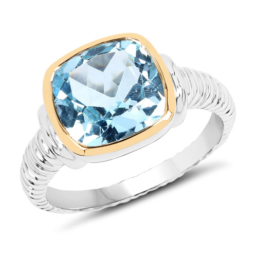Rings-Two Tone Plated 4.40 Carat Genuine Blue Topaz .925 Sterling Silver Ring