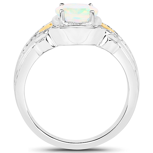 1.00 Carat Genuine Ethiopian Opal and White Diamond 14K Yellow Gold with .925 Sterling Silver Ring