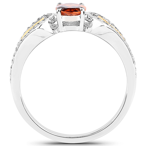 1.01 Carat Genuine Garnet and White Diamond 14K Yellow Gold with .925 Sterling Silver Ring