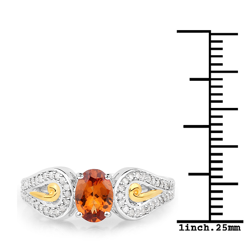 1.01 Carat Genuine Garnet and White Diamond 14K Yellow Gold with .925 Sterling Silver Ring
