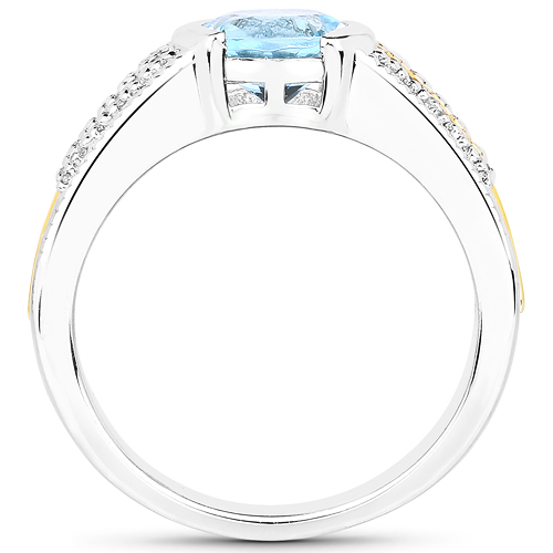1.37 Carat Genuine Aquamarine and White Diamond 14K Yellow Gold with .925 Sterling Silver Ring