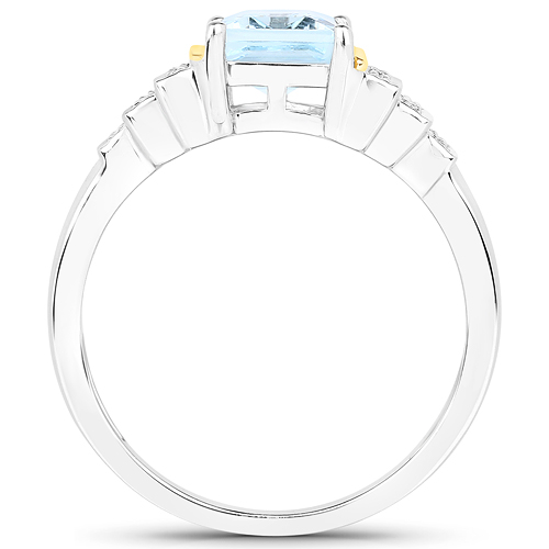 1.40 Carat Genuine Aquamarine and White Diamond 14K Yellow Gold with .925 Sterling Silver Ring