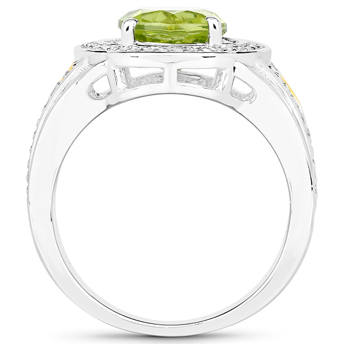 2.06 Carat Genuine Peridot and White Diamond 14K Yellow Gold with .925 Sterling Silver Ring