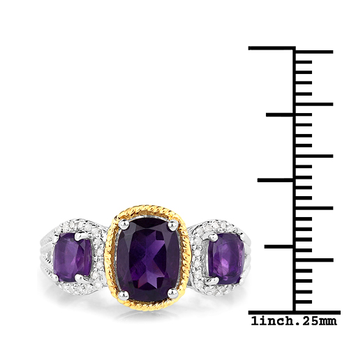 2.21 Carat Genuine Amethyst and White Diamond 14K Yellow Gold with .925 Sterling Silver Ring