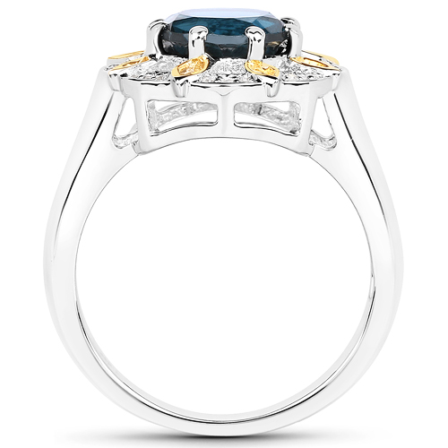 2.32 Carat Genuine London Blue Topaz and White Diamond 14K Yellow Gold with .925 Sterling Silver Ring
