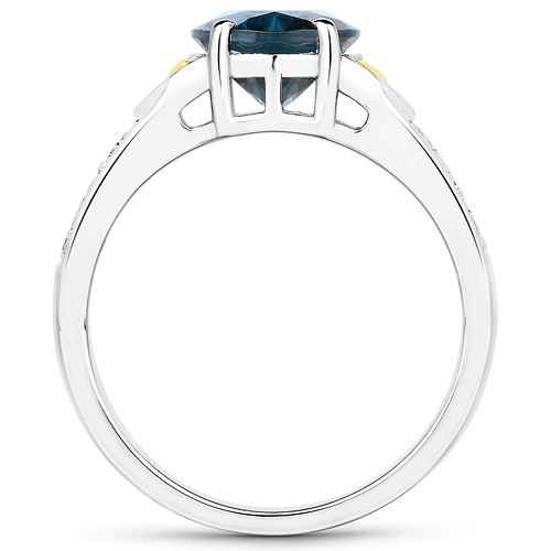 2.71 Carat Genuine London Blue Topaz and White Diamond 14K Yellow Gold with .925 Sterling Silver Ring
