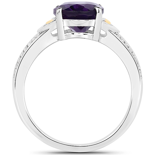 3.13 Carat Genuine Amethyst and White Diamond 14K Yellow Gold with .925 Sterling Silver Ring