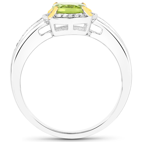 1.10 Carat Genuine Peridot and White Diamond 14K Yellow Gold with .925 Sterling Silver Ring