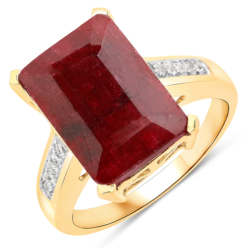 Ruby-14K Yellow Gold Plated 7.30 Carat Dyed Ruby and White Topaz .925 Sterling Silver Ring