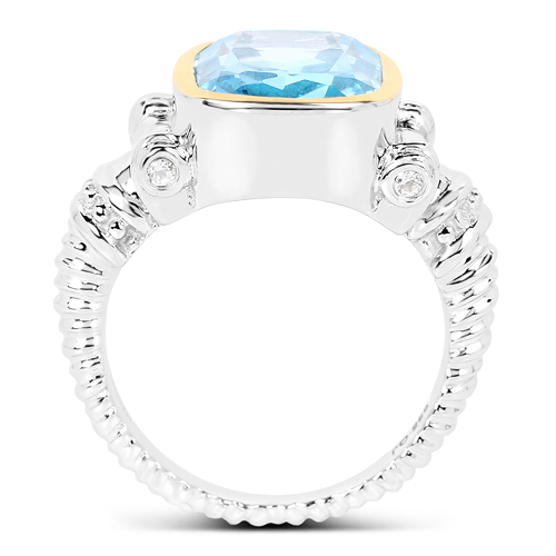 Two Tone Plated 7.03 Carat Genuine Blue Topaz & White Topaz .925 Sterling Silver Ring