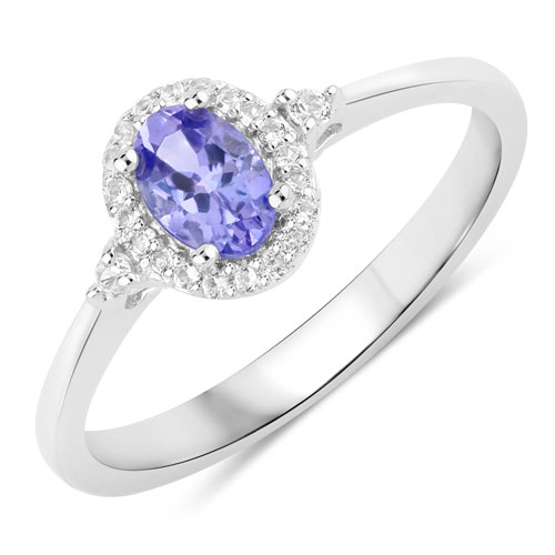 Tanzanite-0.58 Carat Genuine Tanzanite and Created White Sapphire .925 Sterling Silver Ring