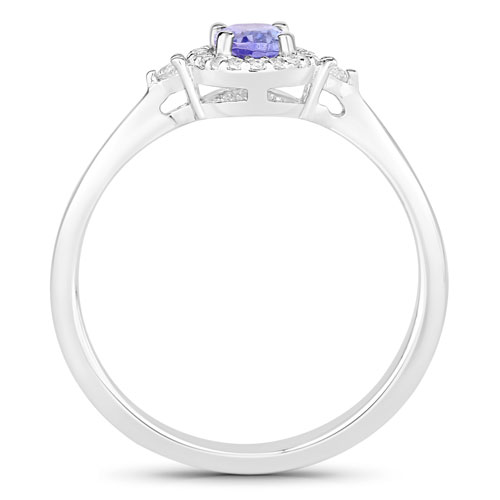 0.58 Carat Genuine Tanzanite and Created White Sapphire .925 Sterling Silver Ring