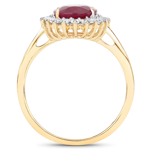 1.70 Carat Genuine Ruby and White Diamond 14K Yellow Gold Ring