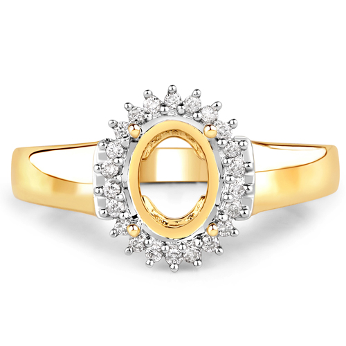 0.10 Carat Genuine White Diamond 14K Yellow Gold Semi Mount Ring - holds 8x6mm Oval Gemstone