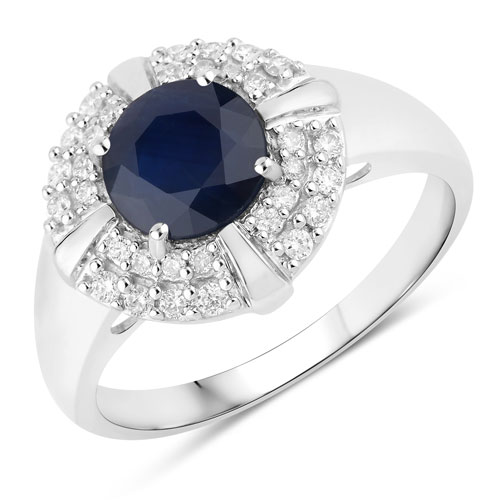 Sapphire-1.71 Carat Genuine Blue Sapphire and White Diamond 10K White Gold Ring