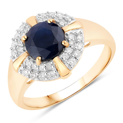 Sapphire-1.71 Carat Genuine Blue Sapphire and White Diamond 10K Yellow Gold Ring