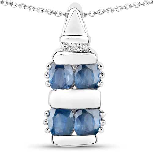 4.43 Carat Genuine Blue Sapphire and White Topaz .925 Sterling Silver 3 Piece Jewelry Set (Ring, Earrings, and Pendant w/ Chain)